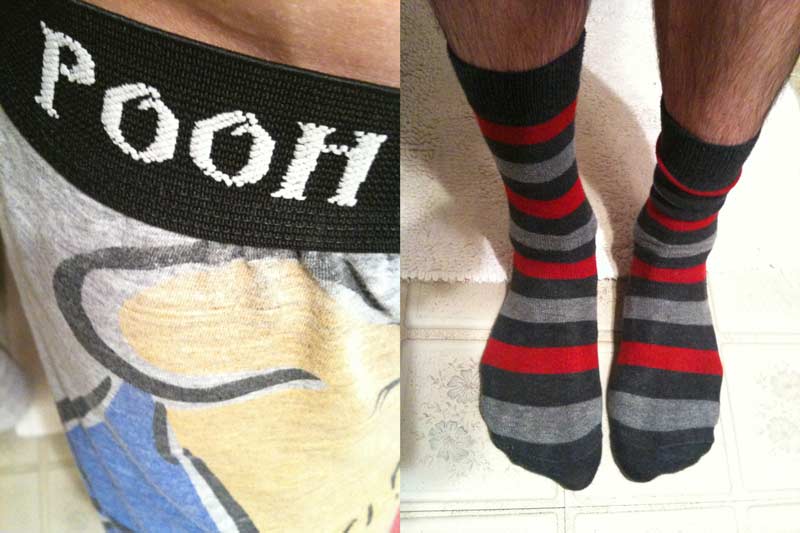 Pooh underwear and striped socks